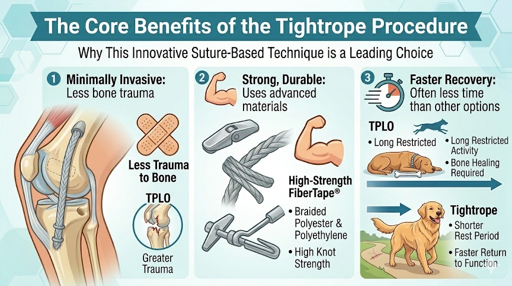 Tightrope Knee Surgery Guide: Treatment, Benefits & Healing Process - All Creatures Veterinary Center The Core Benefits of the Tightrope Procedure