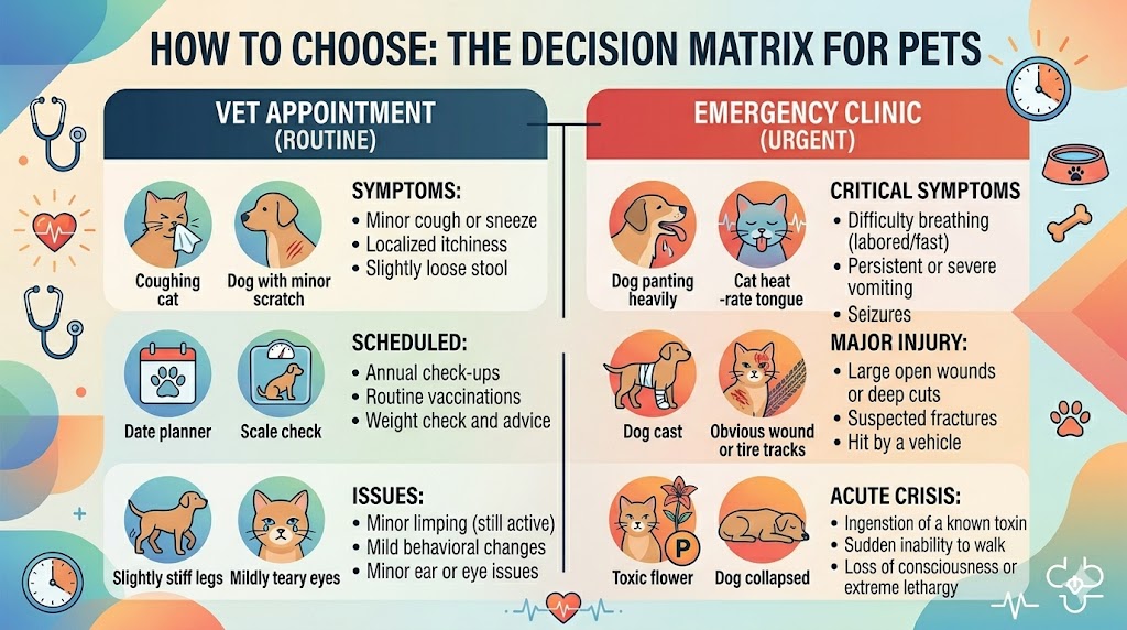 Emergency Vet vs Regular Vet Visit: Cost, Timing & What to Choose - All Creatures Veterinary Center How to Choose: The Decision Matrix