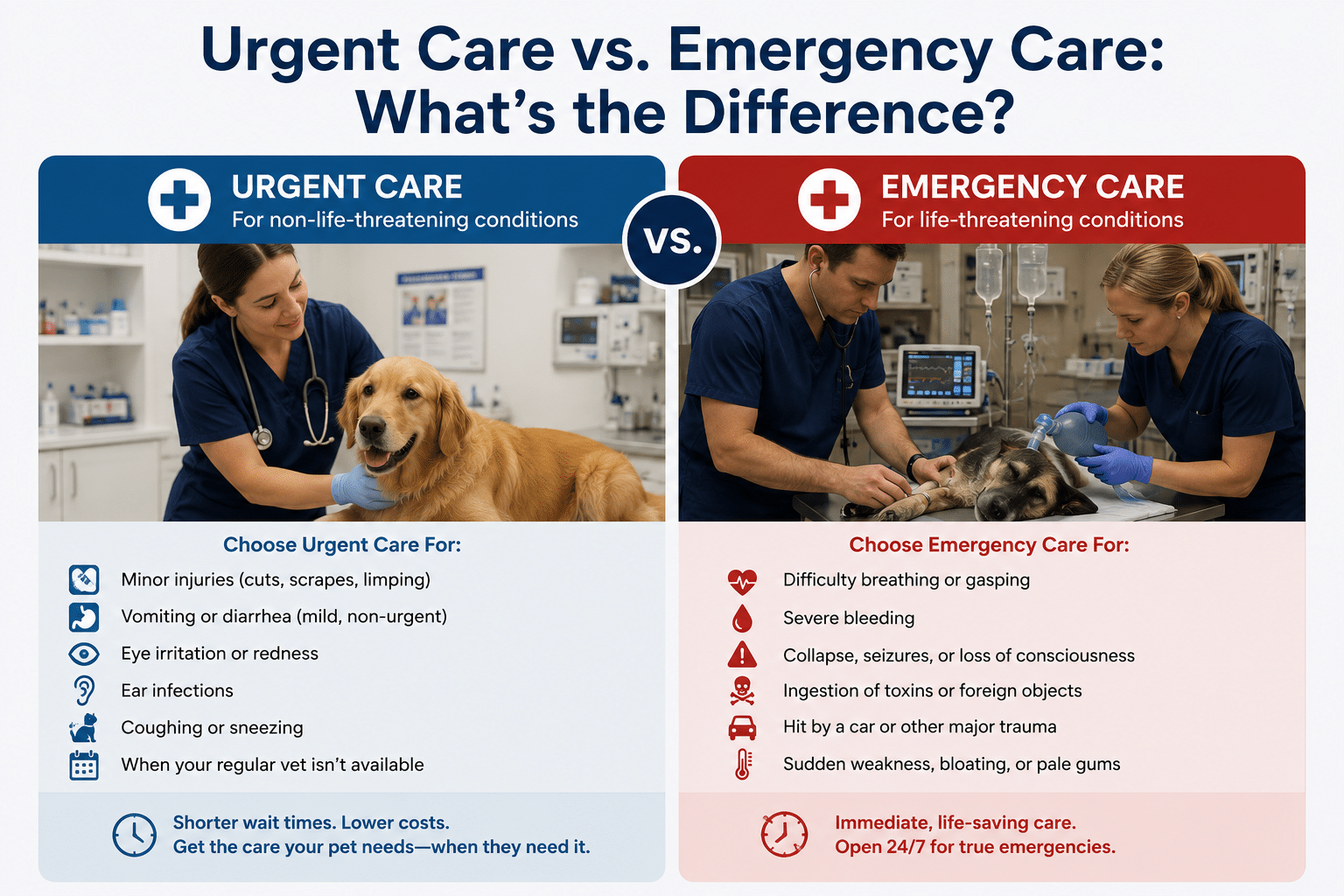 What Is Veterinary Urgent Care and When Should You Bring Your Pet In? - All Creatures Veterinary Center Urgent Care vs. Emergency Care: What's the Difference?
